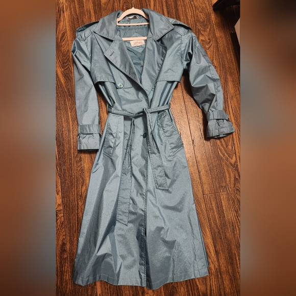 Worthington Lined Trench Rain Coat Sz 4P Emerald Green - Picture 1 of 9